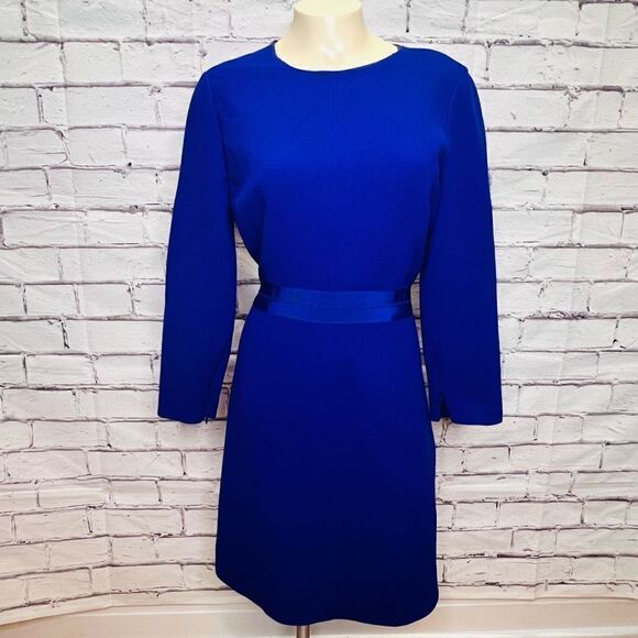 J. Crew Womens Blue Lined Back Zip Long Sleeves Wool Blend Sheath Dress Size 6 - Picture 1 of 8